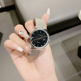 Đồng hồ nữ mặt tròn, dây mành kim loại tùy chỉnh 2 màu trắng - đen Gossie Mành Tùy Chỉnh