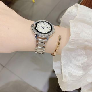 Đồng hồ nữ đính đá mặt tròn dây thép sang trọng Gossie Diamond Blue