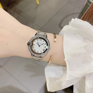 Đồng hồ nữ đính đá mặt tròn dây thép sang trọng Gossie Diamond Blue