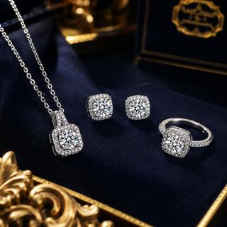 Bộ trang sức Bốn Mùa đính đá – dây chuyền, nhẫn và bông tai