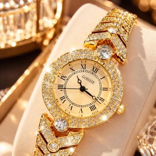 Đồng hồ nữ lắc tay đính đá, thiết kế phượng hoàng 2 màu vàng - bạc Gossie Lắc Phượng Hoàng