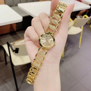 Đồng hồ nữ mặt tròn, dây xích kim loại 2 màu vàng - trắng Gossie Xích Tròn