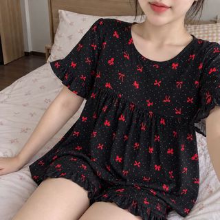 Bộ Tole Lanh Nữ Mặc Nhà HỒNG NAM VY Babydoll Đùi Tay Ngắn Loại 1 Mềm Mát