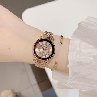 Đồng hồ nữ mặt tròn đính pha lê, dây kim loại vàng hồng sang trọng Gossie Pha Lê Queen
