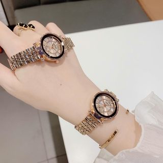 Đồng hồ nữ mặt tròn đính pha lê, dây kim loại vàng hồng sang trọng Gossie Pha Lê Queen