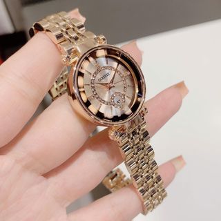 Đồng hồ nữ mặt tròn đính pha lê, dây kim loại vàng hồng sang trọng Gossie Pha Lê Queen