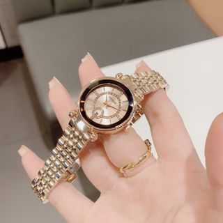 Đồng hồ nữ mặt tròn đính pha lê, dây kim loại vàng hồng sang trọng Gossie Pha Lê Queen
