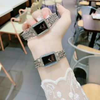 Đồng hồ nữ mặt chữ nhật đính đá, dây xích đôi 3 màu vàng - đen - trắng Gossie Xích Đôi