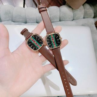 Đồng hồ nữ mặt vuông bo góc, dây da nâu họa tiết kẻ nổi bật Bolun Nâu Mặt Kẻ