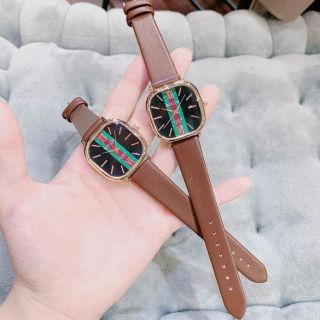 Đồng hồ nữ mặt vuông bo góc, dây da nâu họa tiết kẻ nổi bật Bolun Nâu Mặt Kẻ