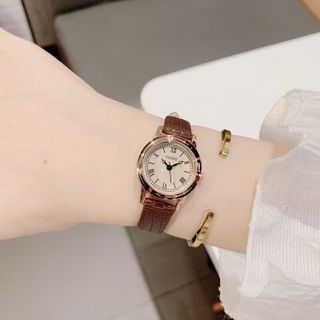 Đồng hồ nữ mặt tròn số La Mã, dây da nâu thanh lịch Gossie Nâu Bas