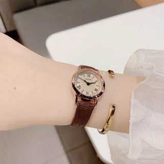 Đồng hồ nữ mặt tròn số La Mã, dây da nâu thanh lịch Gossie Nâu Bas