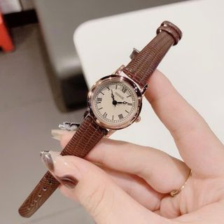 Đồng hồ nữ mặt tròn số La Mã, dây da nâu thanh lịch Gossie Nâu Bas