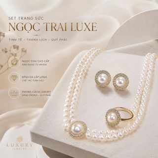 Set trang sức nữ ngọc trai 3 món – dây chuyền, bông tai, nhẫn phong cách quý phái