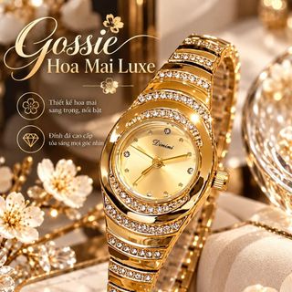 Đồng hồ nữ mặt tròn đính đá, dây kim loại sang trọng Gossie Hoa Mai