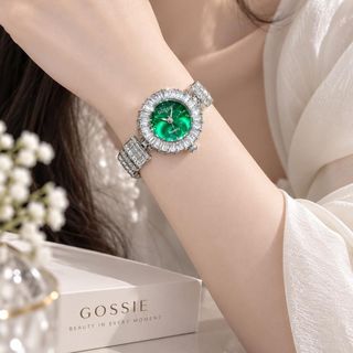 Đồng hồ nữ mặt tròn đính đá, dây kim loại bạc sang trọng Gossie Ziccor