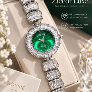 Đồng hồ nữ mặt tròn đính đá, dây kim loại bạc sang trọng Gossie Ziccor