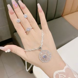 Set trang sức nữ đính đá tròn cao cấp, dây chuyền nhẫn bông tai Set Kim Tiền Luxury