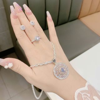 Set trang sức nữ đính đá tròn cao cấp, dây chuyền nhẫn bông tai Set Kim Tiền Luxury