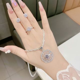 Set trang sức nữ đính đá tròn cao cấp, dây chuyền nhẫn bông tai Set Kim Tiền Luxury