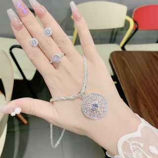 Set trang sức nữ đính đá tròn cao cấp, dây chuyền nhẫn bông tai Set Kim Tiền Luxury
