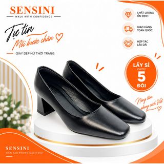 Giày cao gót nữ size 35–43 bít mũi vuông gót trụ 5cm da mềm HN3150 – sỉ từ 5 đôi/màu