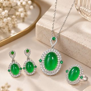 Set trang sức nữ đá xanh lục bảo sang trọng Lục Bảo Ngọc