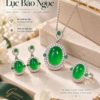 Set trang sức nữ đá xanh lục bảo sang trọng Lục Bảo Ngọc