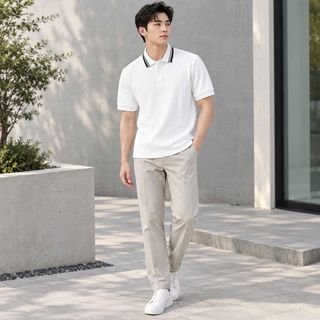 Polo Vaumont.  Chất liệu vải len gân dày dặn, co giãn nhẹ.