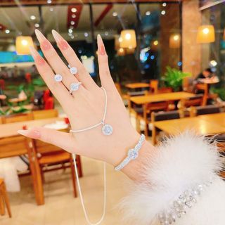 Set trang sức nữ đính đá tone bạc sáng sang trọng Silver Glow