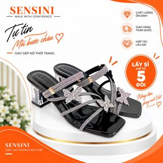 Sandal cao gót đính đá nữ size 35–43 gót mica 5cm mũi vuông HN3145 – sỉ từ 5 đôi/màu