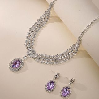 Set trang sức nữ đá tím lavender viền đá trắng sang trọng Set Hoàng Gia Lavender