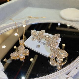 Set trang sức nữ hình bướm đính đá tone vàng sang trọng Set Butterfly Gold