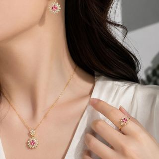 Set trang sức nữ ruby tuyết hoa đính đá sang trọng Set Ruby Tuyết Hoa