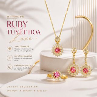 Set trang sức nữ ruby tuyết hoa đính đá sang trọng Set Ruby Tuyết Hoa