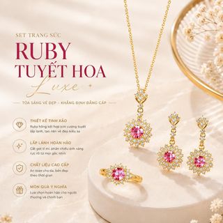Set trang sức nữ ruby tuyết hoa đính đá sang trọng Set Ruby Tuyết Hoa