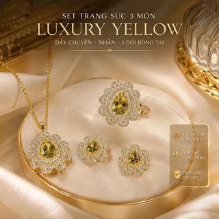 Set trang sức nữ đá giọt lệ ánh kim viền hoa sang trọng Set Ánh Kim Hoàng Gia