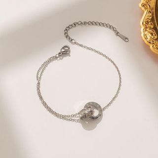 Vòng tay nữ titan vòng tròn số La Mã dây đôi màu bạc thanh lịch Vòng Tay Titan Số La Mã
