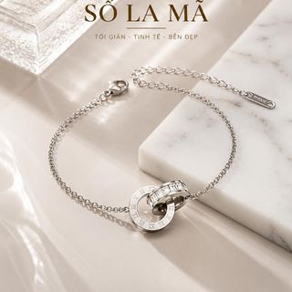 Vòng tay nữ titan vòng tròn số La Mã dây đôi màu bạc thanh lịch Vòng Tay Titan Số La Mã
