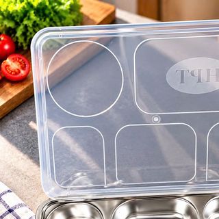 KHAY CƠM INOX 5 NGĂN CÓ VỊ TRÍ ĐỂ MUỖNG VÀ NẮP (T100)