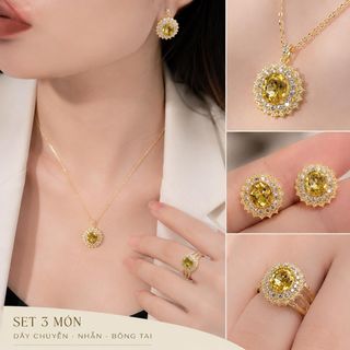 Set trang sức nữ đá vàng ánh kim sang trọng phong cách quý phái Set Mặt Trời