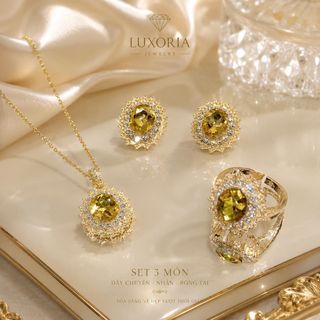 Set trang sức nữ đá vàng ánh kim sang trọng phong cách quý phái Set Mặt Trời