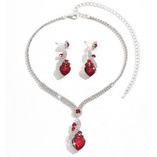 Set trang sức nữ ruby đỏ trái tim viền đá sang trọng Set Ruby Trái Tim
