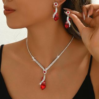 Set trang sức nữ ruby đỏ trái tim viền đá sang trọng Set Ruby Trái Tim