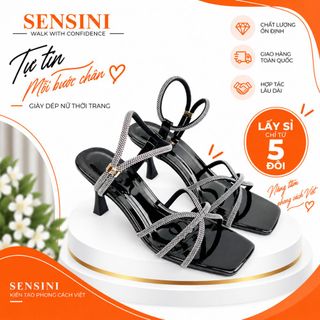 Sandal cao gót nữ size 35–43 quai đá lấp lánh gót 7cm mũi vuông da mềm HN3139 – sỉ từ 5 đôi/màu