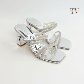 Dép cao gót đính đá nữ size 35–43 gót vuông 7cm mũi vuông đi tiệc HN3137 – sỉ từ 5 đôi/màu