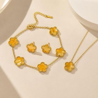 Set trang sức nữ cỏ bốn lá vàng huỳnh quang tone vàng sang trọng Set Cỏ Bốn Lá Vàng Huỳnh Quang