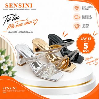 Dép cao gót đính đá nữ size 35–43 gót vuông 7cm mũi vuông đi tiệc HN3137 – sỉ từ 5 đôi/màu