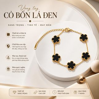 Vòng tay nữ cỏ bốn lá đen viền vàng sang trọng