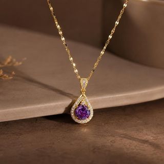 Dây chuyền nữ mặt giọt lệ đá tím viền đá sang trọng Dây Chuyền Violet Queen